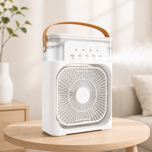 Portable 3-in-1 Humidifier Air Cooler | Rechargeable Mist Fan with LED Nightlight | Crystal White