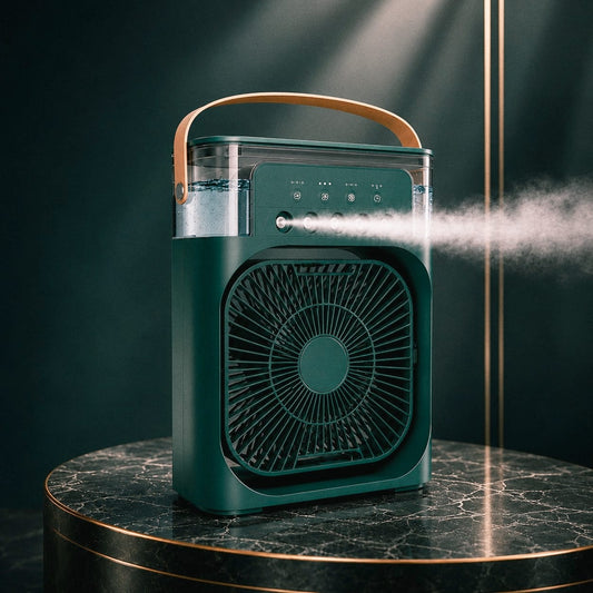 Portable 3-in-1 Humidifier Air Cooler | Rechargeable Mist Fan with LED Nightlight | Forest Green